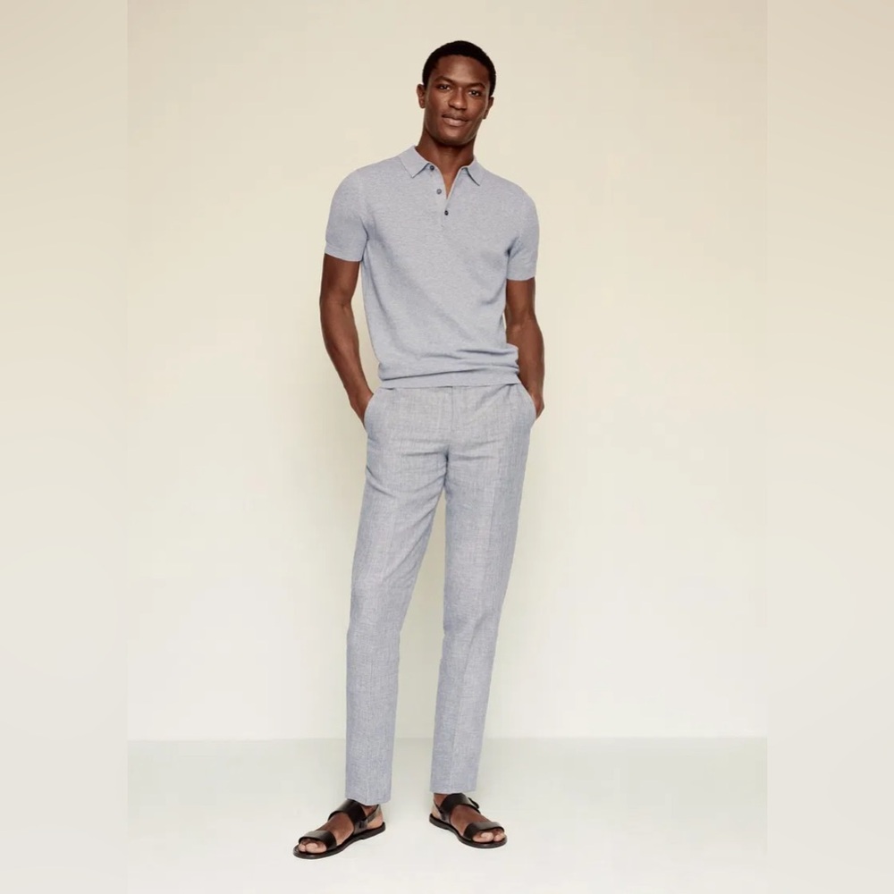 Mango | slim fit grey linen blend polo top size small